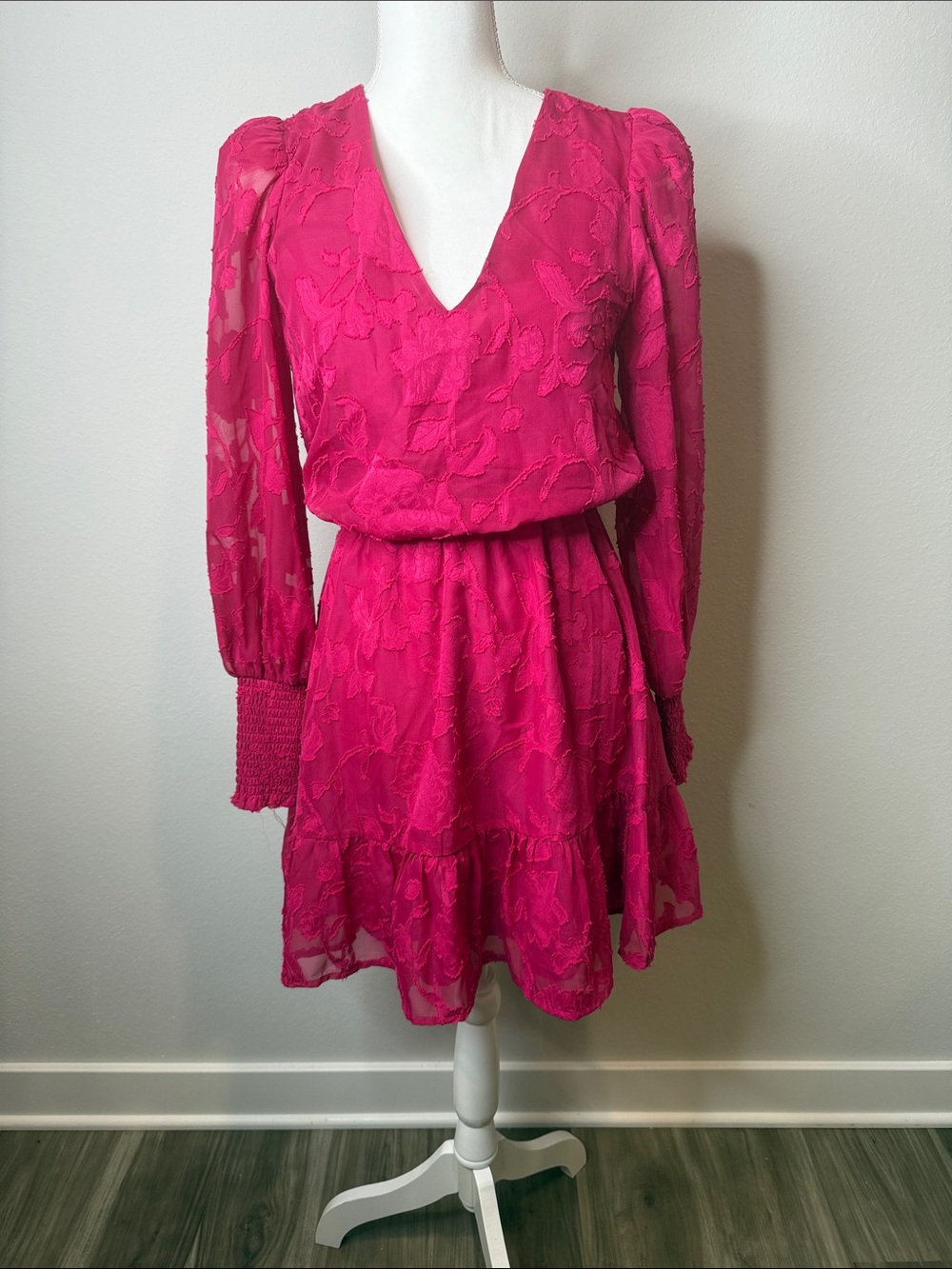 Evereve Fuchsia V-Neck Ruffle Mini Dress Size XS Wedding NWT Preppy